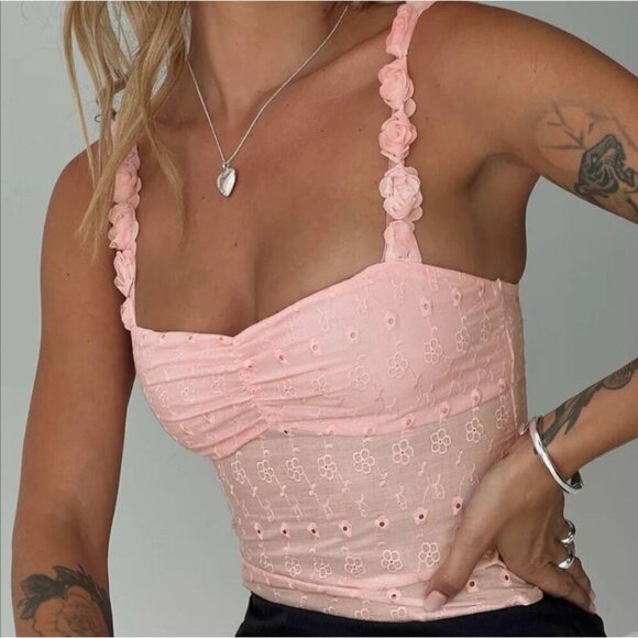 Princess Polly Tops - Princess Polly Pink Franca Top Floral Eyelet Camisole Size 10 Coquette Feminine